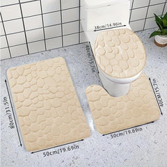 3pcs Memory Foam Bath Mat Set Soft Non-slip Washable Thick Carpet for Bathroom