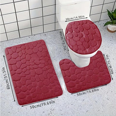 3pcs Memory Foam Bath Mat Set Soft Non-slip Washable Thick Carpet for Bathroom