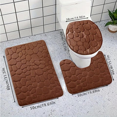 3pcs Memory Foam Bath Mat Set Soft Non-slip Washable Thick Carpet for Bathroom
