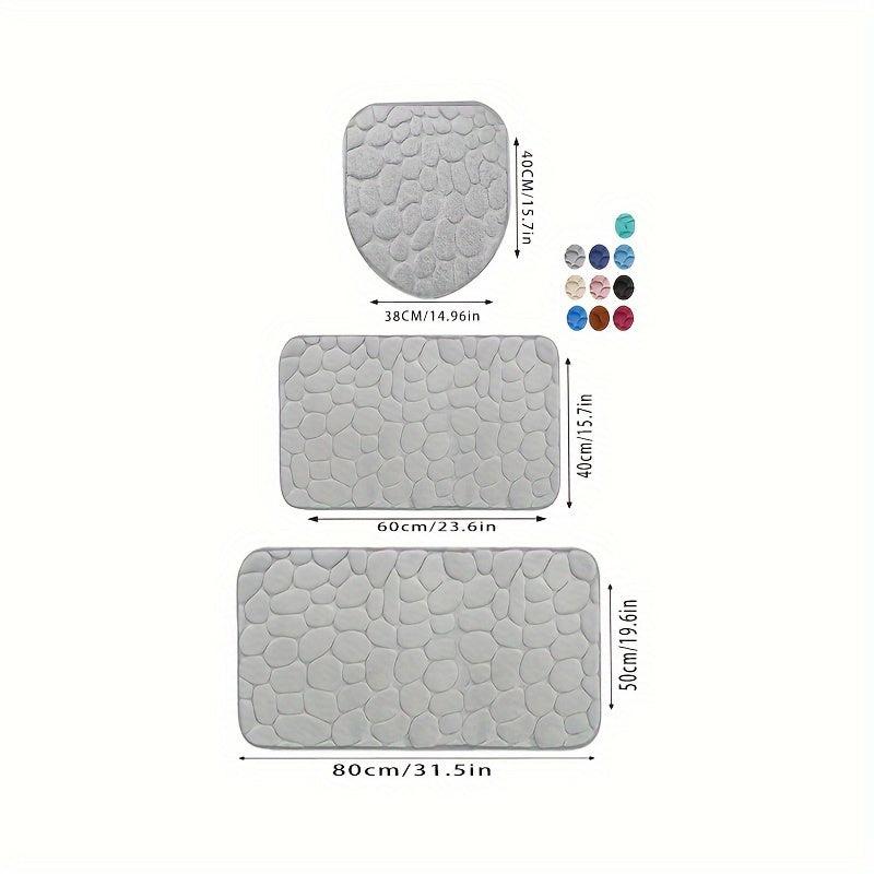 3pcs Memory Foam Bath Mat Set Soft Non-slip Washable Thick Carpet for Bathroom