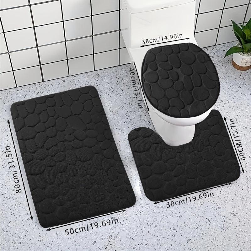3pcs Memory Foam Bath Mat Set Soft Non-slip Washable Thick Carpet for Bathroom