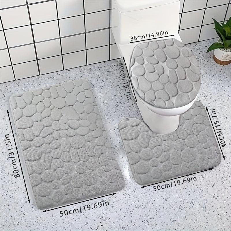 3pcs Memory Foam Bath Mat Set Soft Non-slip Washable Thick Carpet for Bathroom
