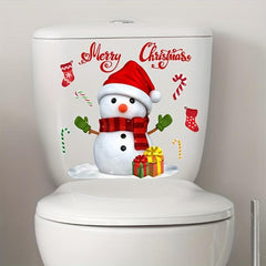 Christmas Toilet Seat Sticker Merry Christmas Snow Man Xmas Toilet Lid Set Cover