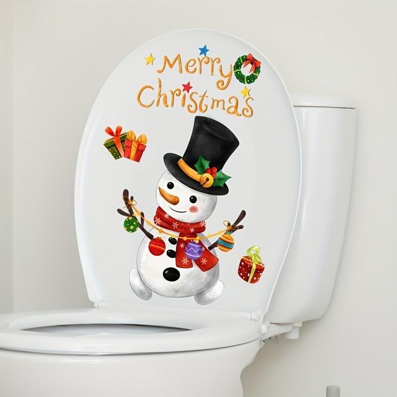 Christmas Toilet Seat Sticker Merry Christmas Snow Man Xmas Toilet Lid Set Cover