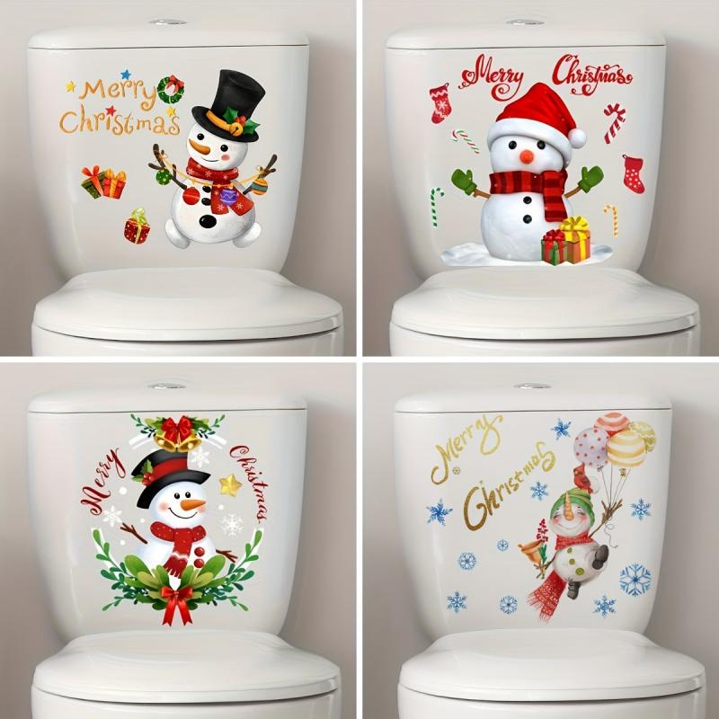 Christmas Toilet Seat Sticker Merry Christmas Snow Man Xmas Toilet Lid Set Cover