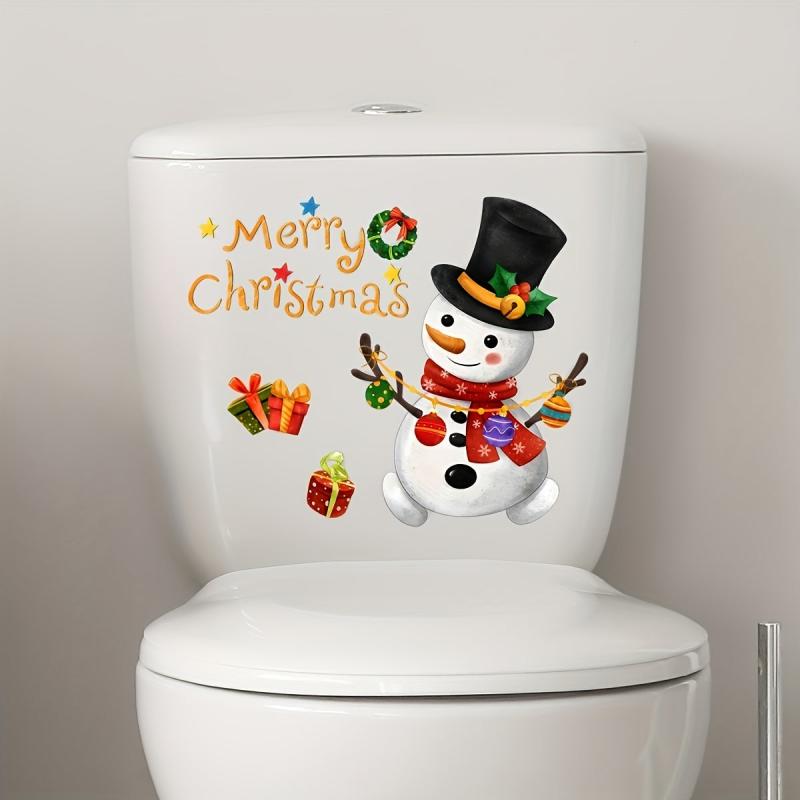 Christmas Toilet Seat Sticker Merry Christmas Snow Man Xmas Toilet Lid Set Cover