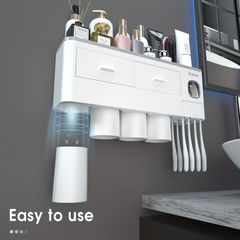 Toothbrush Holder with Gargle Cup Toothpaste Dispenser