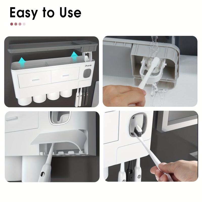 Toothbrush Holder with Gargle Cup Toothpaste Dispenser
