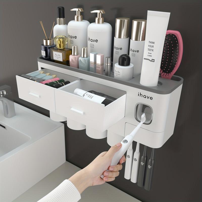 Toothbrush Holder with Gargle Cup Toothpaste Dispenser