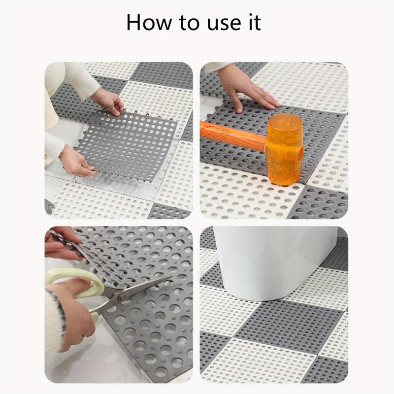 4pcs Waterproof Spliced Bathroom Mats w/ Drain Holes