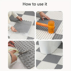 4pcs Waterproof Spliced Bathroom Mats w/ Drain Holes
