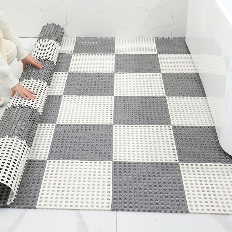 4pcs Waterproof Spliced Bathroom Mats w/ Drain Holes