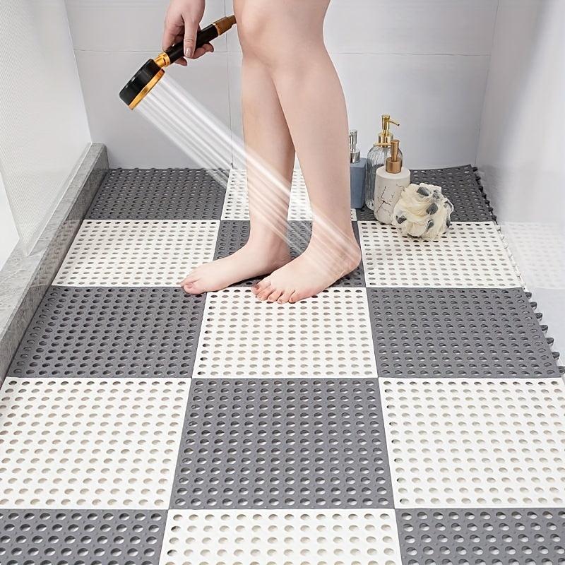 4pcs Waterproof Spliced Bathroom Mats w/ Drain Holes