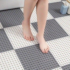 4pcs Waterproof Spliced Bathroom Mats w/ Drain Holes