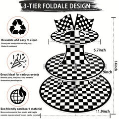 Racing Car Theme 3 Tier Cupcake Stand For 8-12 Cupcakes - Checkered Party Decor