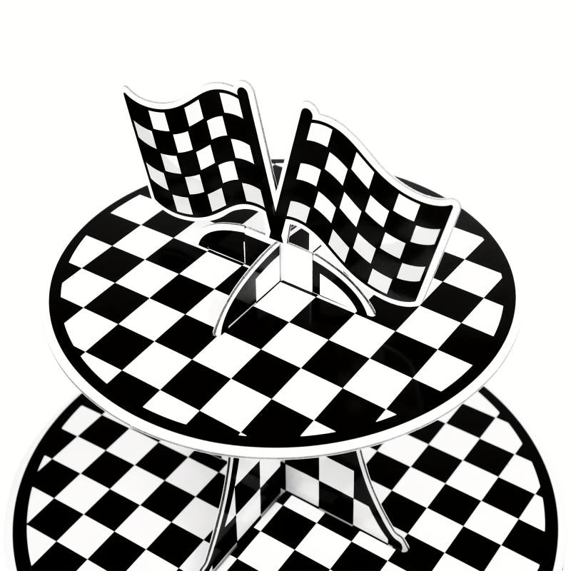Racing Car Theme 3 Tier Cupcake Stand For 8-12 Cupcakes - Checkered Party Decor