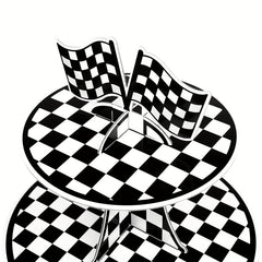 Racing Car Theme 3 Tier Cupcake Stand For 8-12 Cupcakes - Checkered Party Decor