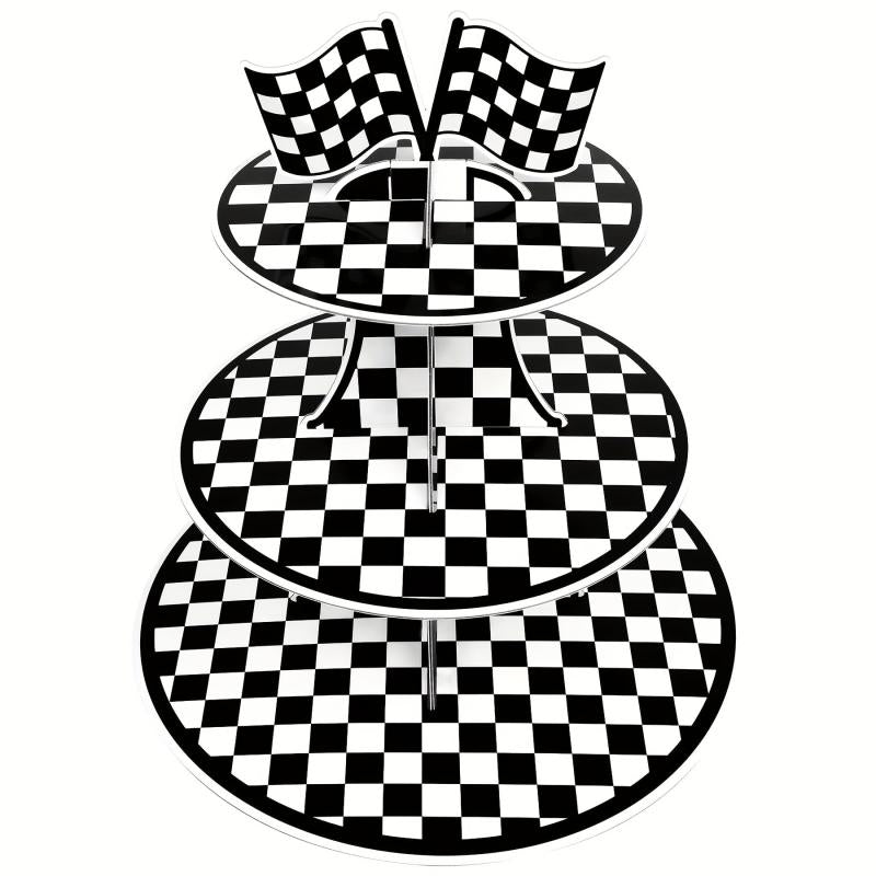 Racing Car Theme 3 Tier Cupcake Stand For 8-12 Cupcakes - Checkered Party Decor