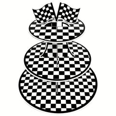 Racing Car Theme 3 Tier Cupcake Stand For 8-12 Cupcakes - Checkered Party Decor