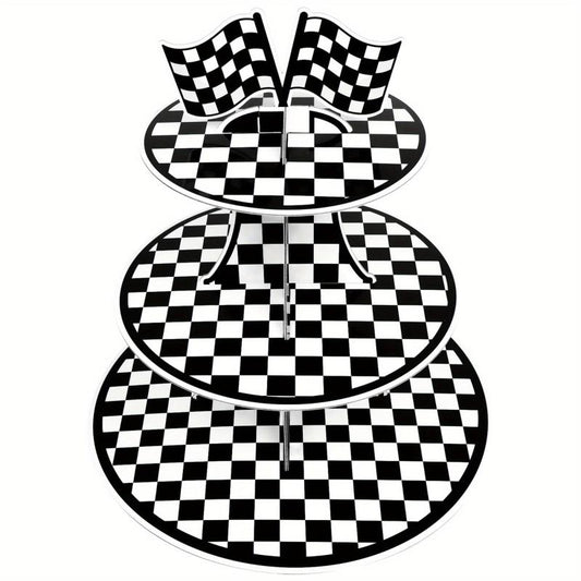 Racing Car Theme 3 Tier Cupcake Stand For 8-12 Cupcakes - Checkered Party Decor