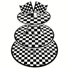 Racing Car Theme 3 Tier Cupcake Stand For 8-12 Cupcakes - Checkered Party Decor