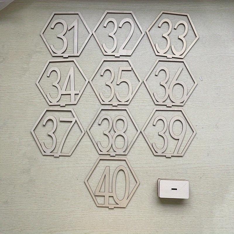 10pcs Wooden Table Number Plate 1-40 Hexagonal Hollow Number Plate