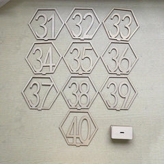 10pcs Wooden Table Number Plate 1-40 Hexagonal Hollow Number Plate