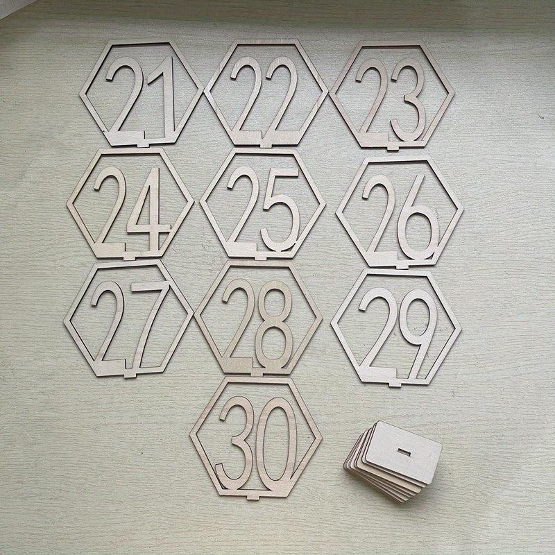 10pcs Wooden Table Number Plate 1-40 Hexagonal Hollow Number Plate