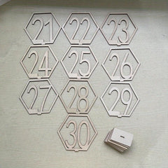 10pcs Wooden Table Number Plate 1-40 Hexagonal Hollow Number Plate