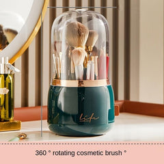 Dust Proof Makeup Brush Holder with Clear Lid Rotating Organizer