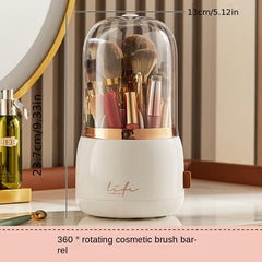 Dust Proof Makeup Brush Holder with Clear Lid Rotating Organizer