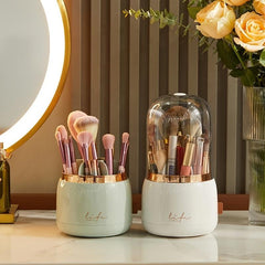 Dust Proof Makeup Brush Holder with Clear Lid Rotating Organizer