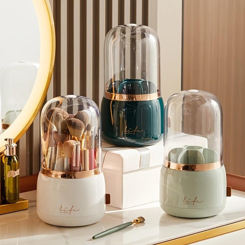 Dust Proof Makeup Brush Holder with Clear Lid Rotating Organizer