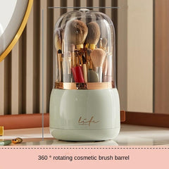 Dust Proof Makeup Brush Holder with Clear Lid Rotating Organizer