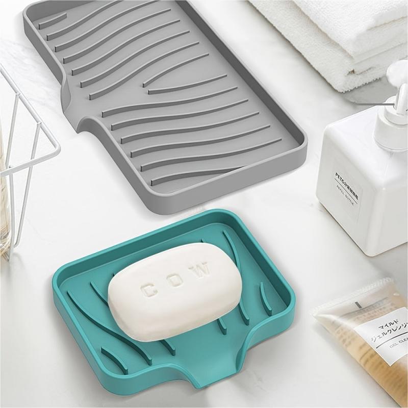 Silicone Drain Soap Dish Self Draining Soap Tray Anti-slip Storage Rack