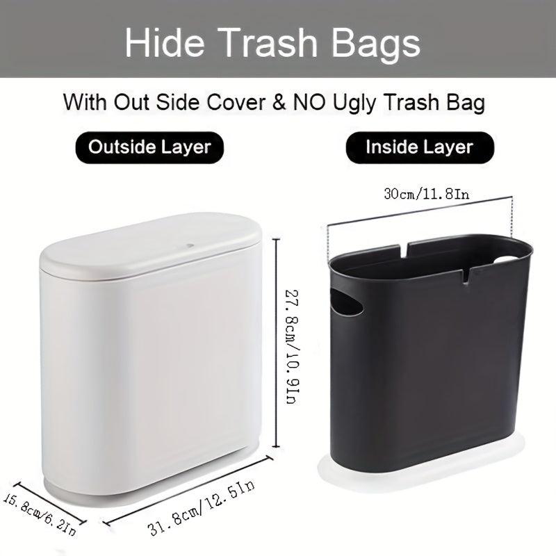 Rectangular Plastic Trash Can with Press Lid 10L