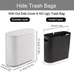 Rectangular Plastic Trash Can with Press Lid 10L