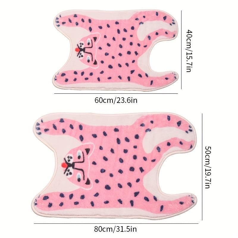 Cartoon Pink Leopard Bath Rug Soft Non Slip Absorbent Bath Mat Machine Washable