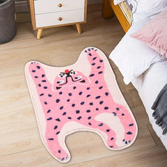 Cartoon Pink Leopard Bath Rug Soft Non Slip Absorbent Bath Mat Machine Washable
