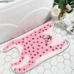 Cartoon Pink Leopard Bath Rug Soft Non Slip Absorbent Bath Mat Machine Washable