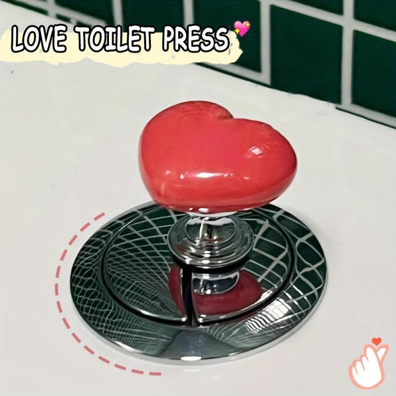 2pcs Colorful Heart Toilet Presser Toilet Tank Button Random