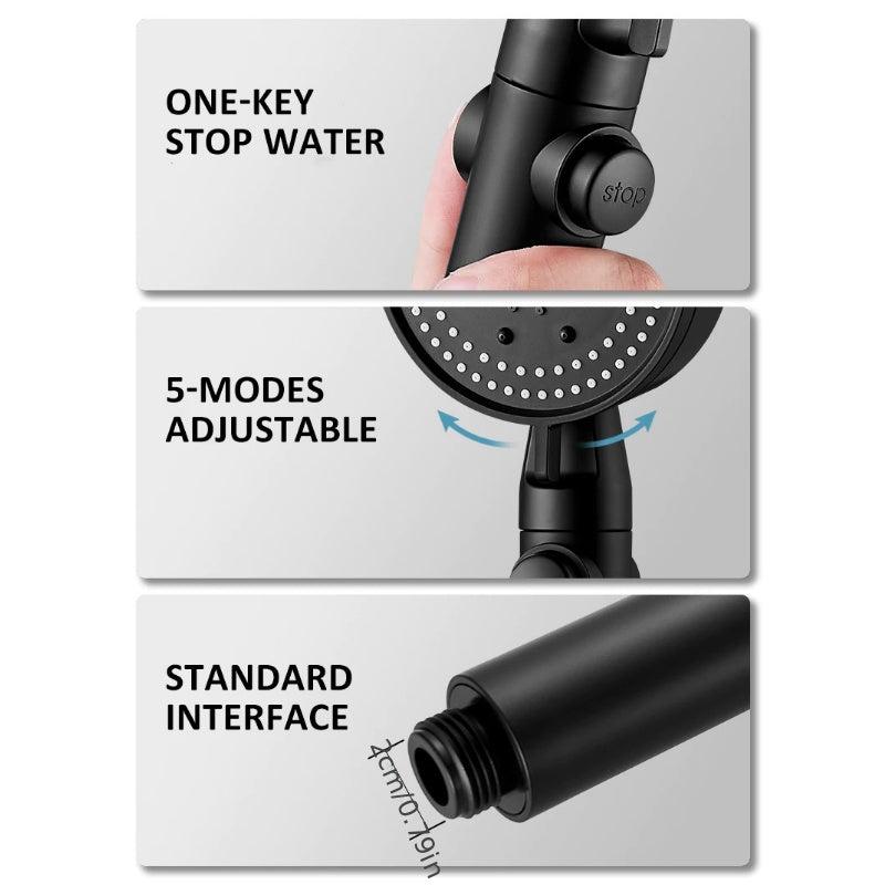 High Pressure Water Saving Shower Head 5 Modes Handheld Shower Head