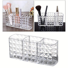 Acrylic Makeup Brush Holder 3 Compartments Cosmetic Storage