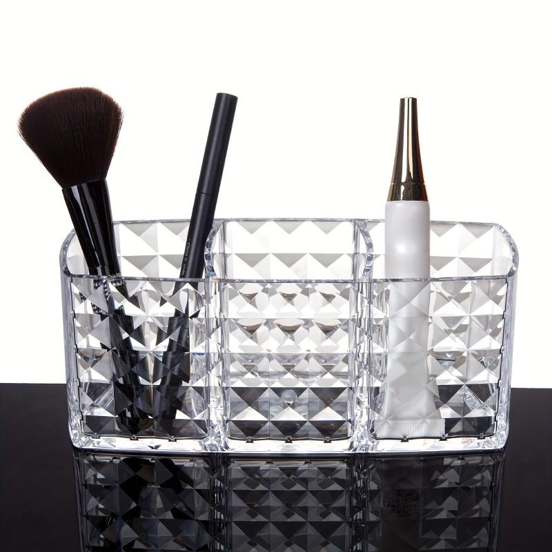 Acrylic Makeup Brush Holder 3 Compartments Cosmetic Storage