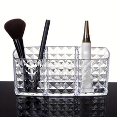 Acrylic Makeup Brush Holder 3 Compartments Cosmetic Storage