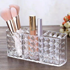Acrylic Makeup Brush Holder 3 Compartments Cosmetic Storage
