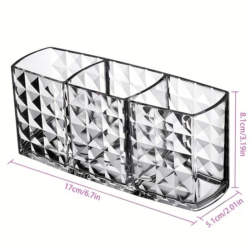Acrylic Makeup Brush Holder 3 Compartments Cosmetic Storage