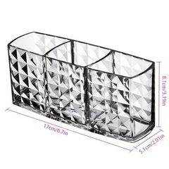 Acrylic Makeup Brush Holder 3 Compartments Cosmetic Storage