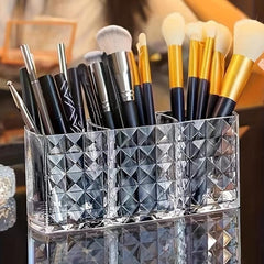 Acrylic Makeup Brush Holder 3 Compartments Cosmetic Storage