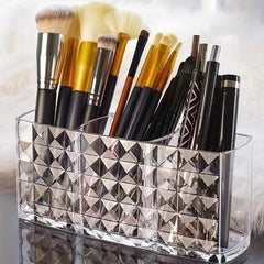 Acrylic Makeup Brush Holder 3 Compartments Cosmetic Storage